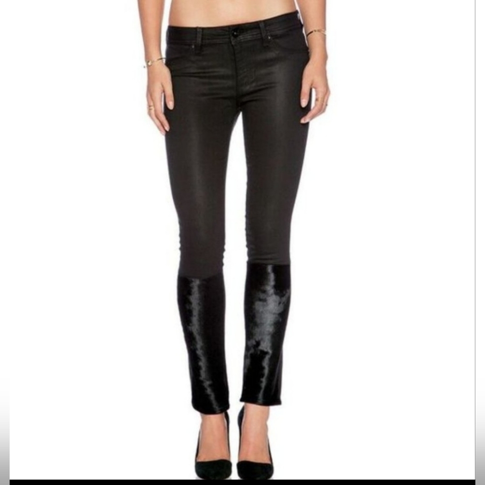 DL1961 Emma Coated leather fur Skinny Jeans Montgomery size 29 pants black Ori